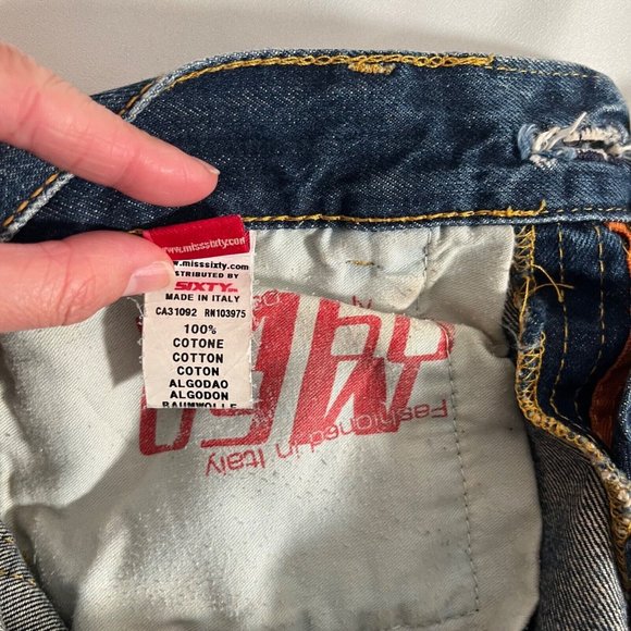 MISS SIXTY Vintage Distressed Denim Jeans Y2K Medium Dark Wash Orange Zipper 28 - Picture 14 of 16
